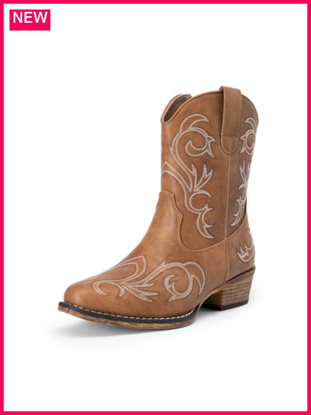Faux Leather Western Ankle Boots Embroidered Square Toe Cowgirl Booties Zip
